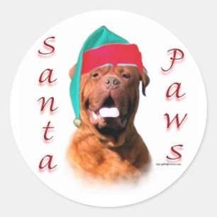Sticker Rond Dogue de Bordeaux Père Noël Paws