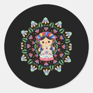 Sticker Rond Doll-Lele-Maria - Impression mexicaine brodée