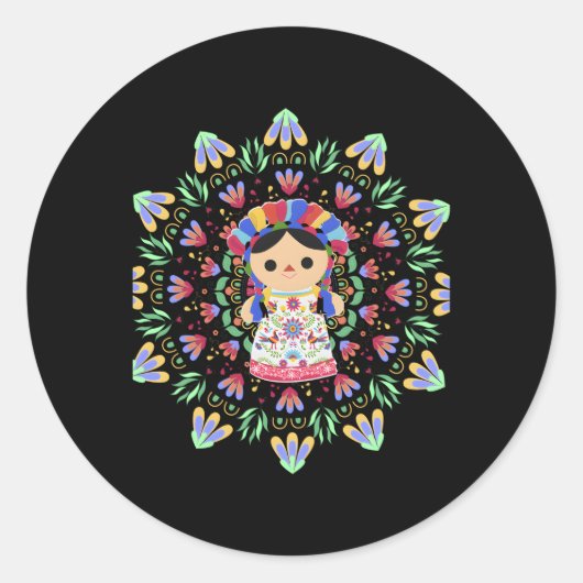Sticker Rond Doll-Lele-Maria - Impression mexicaine brodée (Devant)