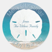 Sticker Rond Dollar de sable Bleu Océan Joyeux Noël de (Devant)