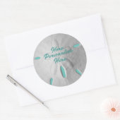Sticker Rond Dollar de sable océan plage été turquoise blanc (Enveloppe)