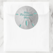 Sticker Rond Dollar de sable océan plage été turquoise blanc (Sac)