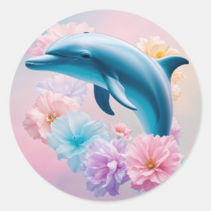 STICKER ROND DOLPHINE FLORALE