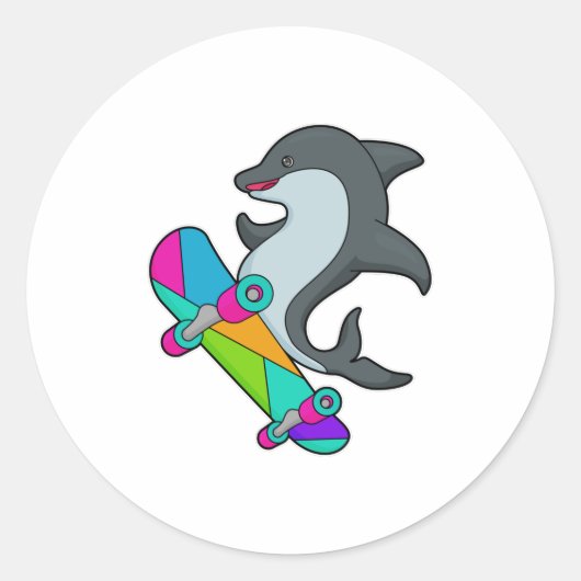 Sticker Rond Dolpin comme patineur avec skateboard (Devant)