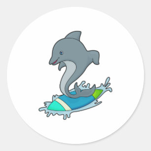 Sticker Rond Dolpin comme Surfer avec Surfer