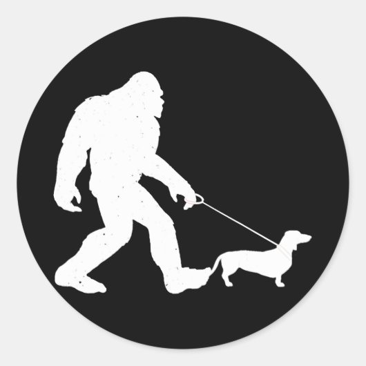 Sticker Rond Don de chien | Bigfoot Walking Dachshund Funny Wie (Devant)