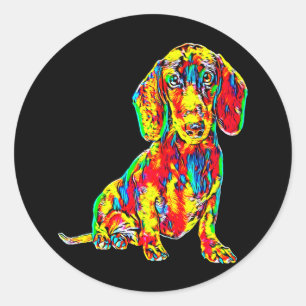 Sticker Rond Don de chien Dachshund Couleur complète Nice