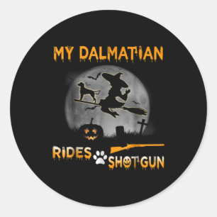 Sticker Rond Don de chien   My Dalmatian Rides Shotgun
