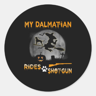 Sticker Rond Don de chien | My Dalmatian Rides Shotgun