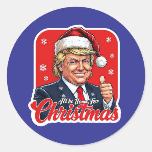 Sticker Rond Donald Trump Christmas Santa Claus Art