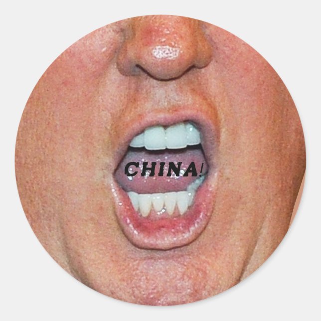 Sticker Rond Donald Trump hurle "Chine" (Devant)