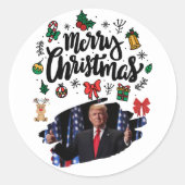 Sticker Rond Donald Trump Merry Christmas (Devant)