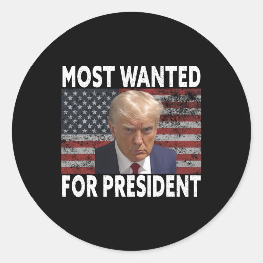 Sticker Rond Donald Trump Plus Recherché Pour Le Président 2024 (Devant)