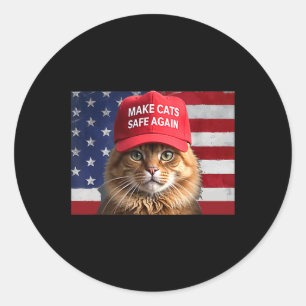 Sticker Rond Donald Trump Rendre les chats en sécurité Casquett