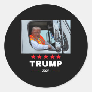 Sticker Rond Donald Trump Se Déplace Dans Un Camion À ordures