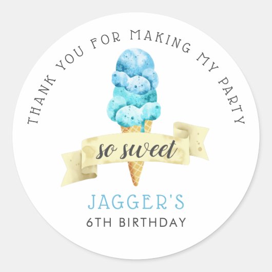 Sticker Rond Donc Sweet Glace Crème Garçons Anniversaire Fête F (Devant)