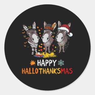 Sticker Rond Donkey Hallothanksmas Amour Donkey Farmer Tee