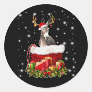 Sticker Rond Donkey Lover Venin Happy Donkey Merry Christmas