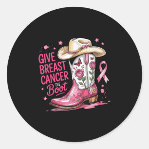 Sticker Rond Donner le coup de pied au cancer du sein Ruban ros
