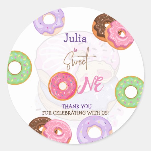 Sticker Rond Donut fille de 1er anniversaire (Devant)