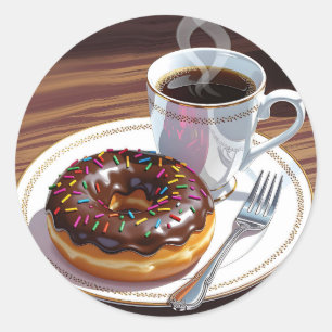 Sticker Rond Donut glacé au chocolat et café 