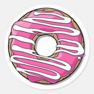 Sticker Rond Donut rose caricature avec glace
