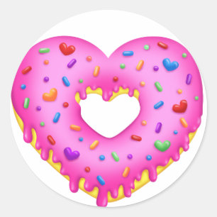 Sticker Rond Donut rose coeur avec arrosage arc-en-ciel