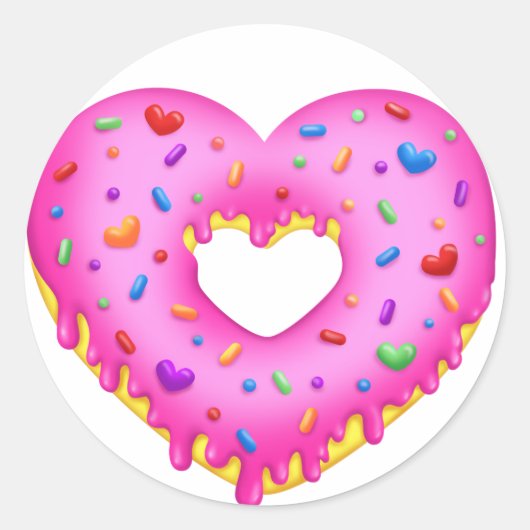 Sticker Rond Donut rose coeur avec arrosage arc-en-ciel (Devant)