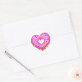 Sticker Rond Donut rose coeur avec arrosage arc-en-ciel (Enveloppe)