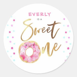 Sticker Rond Donut rose Sweet One Girls Anniversaire