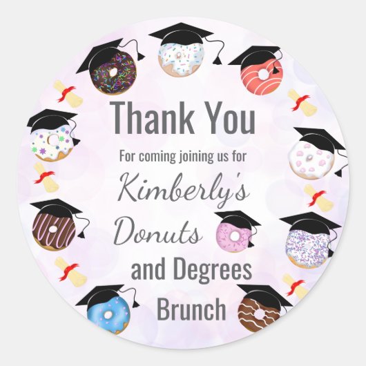 Sticker Rond Donuts et diplômes Graduation Brunch Merci (Devant)