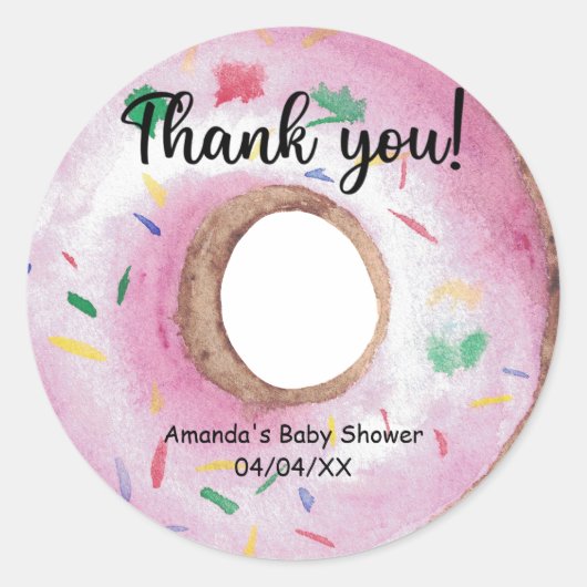 Sticker Rond Donuts roses aquarelle merci (Devant)