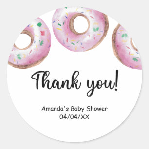 Sticker Rond Donuts roses aquarelle merci