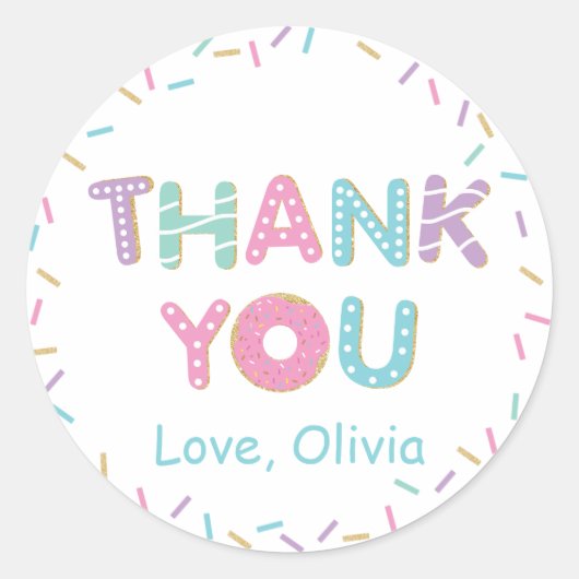 Sticker Rond Donuts Sprinkles Anniversaire Baby Shower Merci  (Devant)