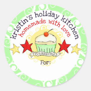 Sticker Rond doodle aquarelle cupcake vacances de Noël sti...