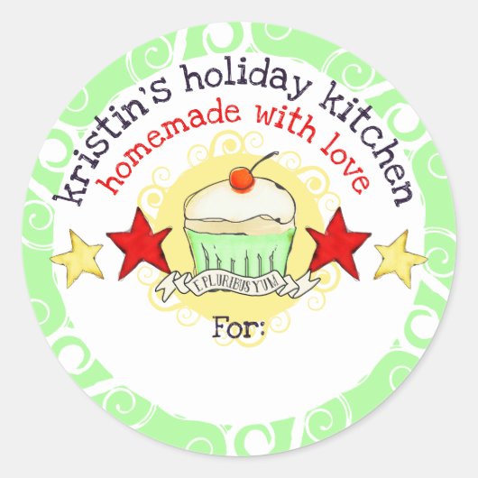 Sticker Rond doodle aquarelle cupcake vacances de Noël sti... (Devant)