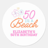 Sticker Rond Doodle branché à la main 50e plage Anniversaire (Devant)