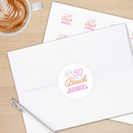 Sticker Rond Doodle branché à la main 50e plage Anniversaire