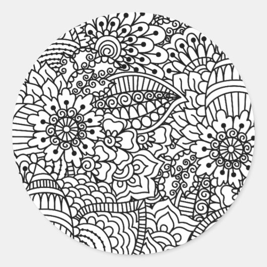 Sticker Rond Doodle de fleurs (Devant)