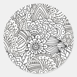 Sticker Rond Doodle design de fleurs