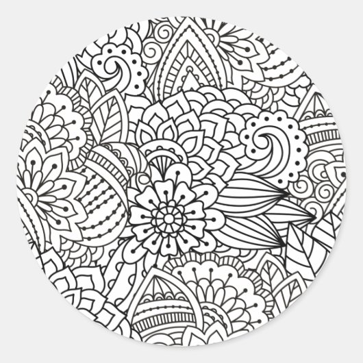 Sticker Rond Doodle design de fleurs (Devant)
