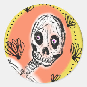 Sticker Rond Doodle d'Halloween squelette effrayant