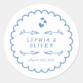 Sticker Rond Doodle d'onde rétro Mariage illustré à la main (Devant)