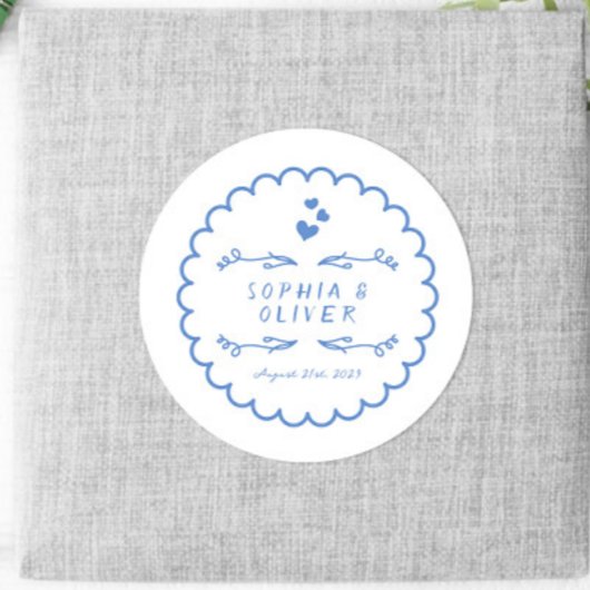 Sticker Rond Doodle d'onde rétro Mariage illustré à la main