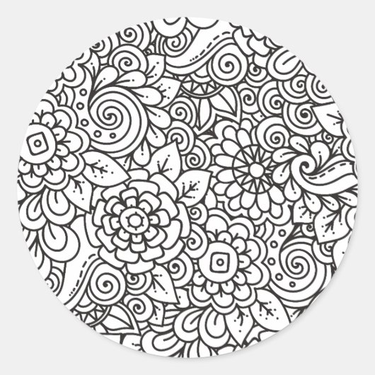 Sticker Rond Doodle Floral Retro (Devant)