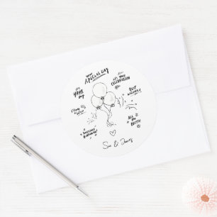 Sticker Rond Doodle moderne Balloon sur mesure Joyeux anniversa