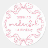 Sticker Rond Doodle Pink Bow Baby Girl 1er anniversaire (Devant)