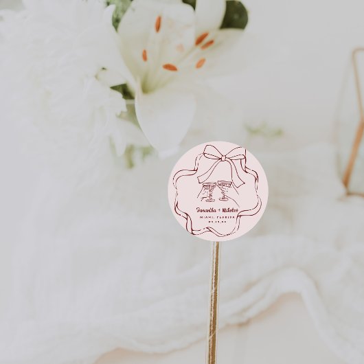 Sticker Rond Doodle Rétro Fantaisiste | Mariage