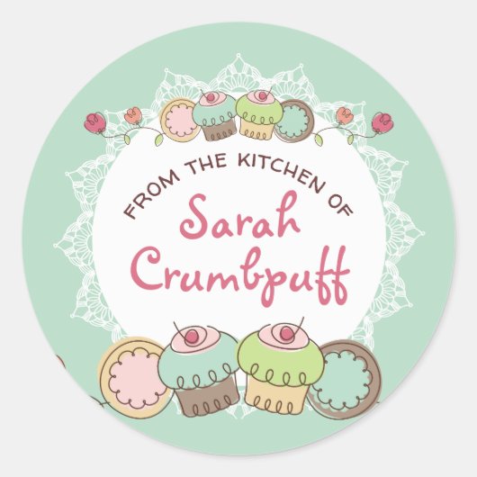 Sticker Rond Doodles cookies cupcakes de la cuisine de (Devant)