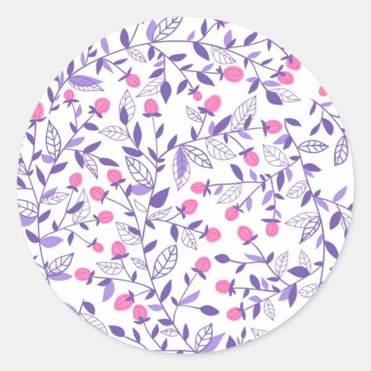 Sticker Rond Doodles floraux rose et violet (Devant)